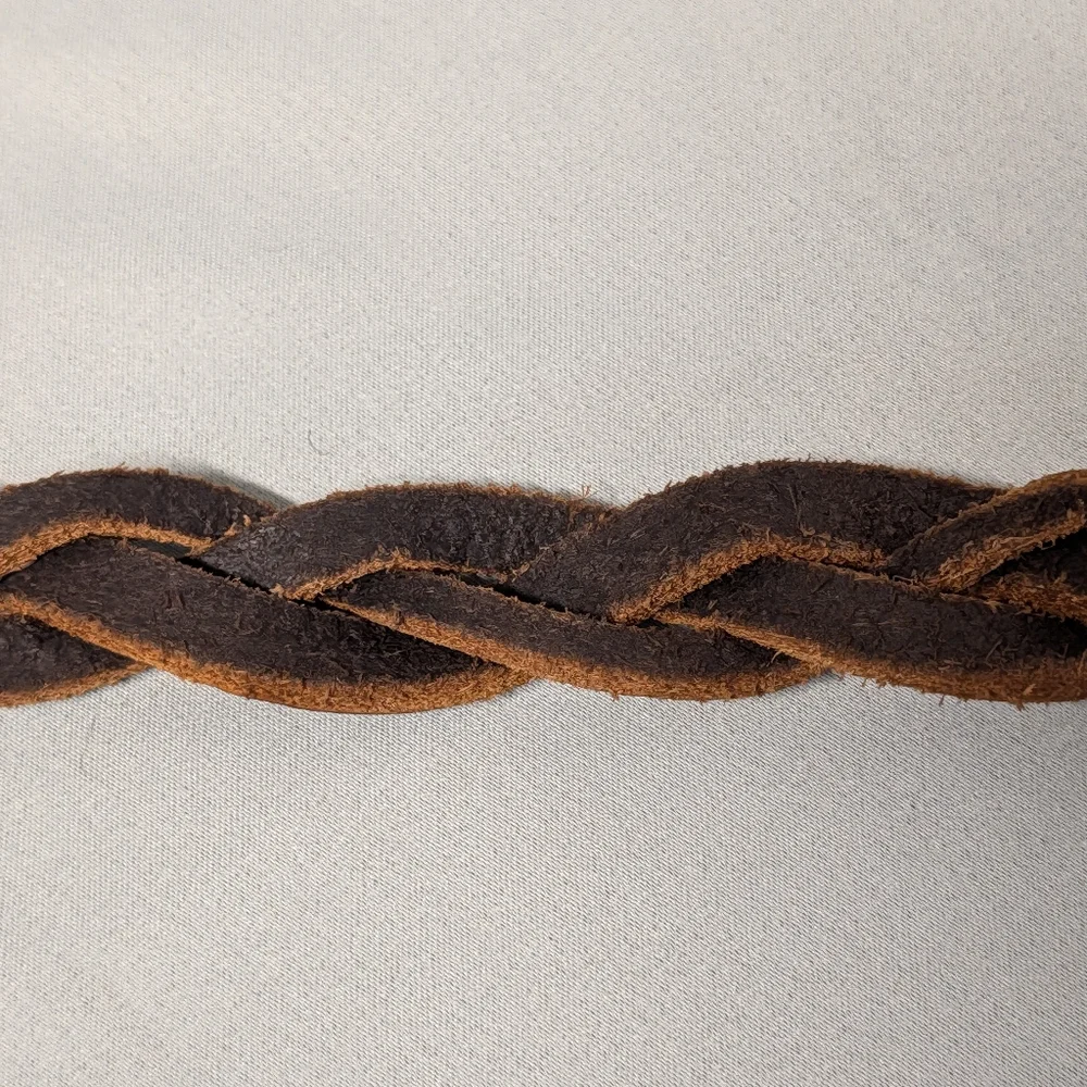 Braided Brown Leather Dog Collar with Silver Buckle (Small Dog)